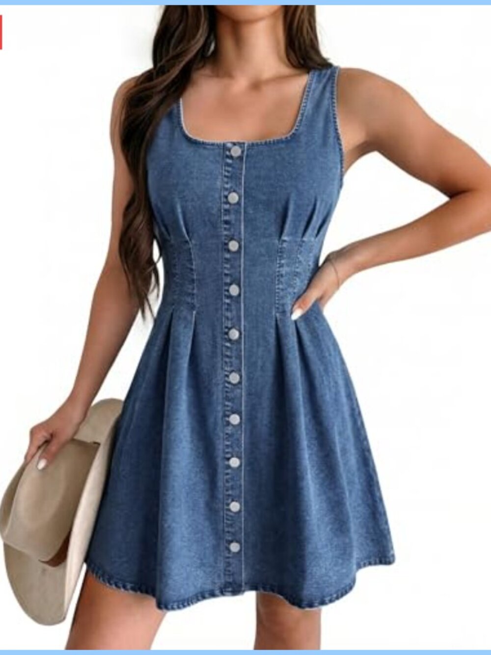 Sleeveless Square Neck Denim Mini Dress High Stretch Casual Jean Dress Women